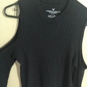 Black Mock Neck Cold Shoulder Top -American Eagle